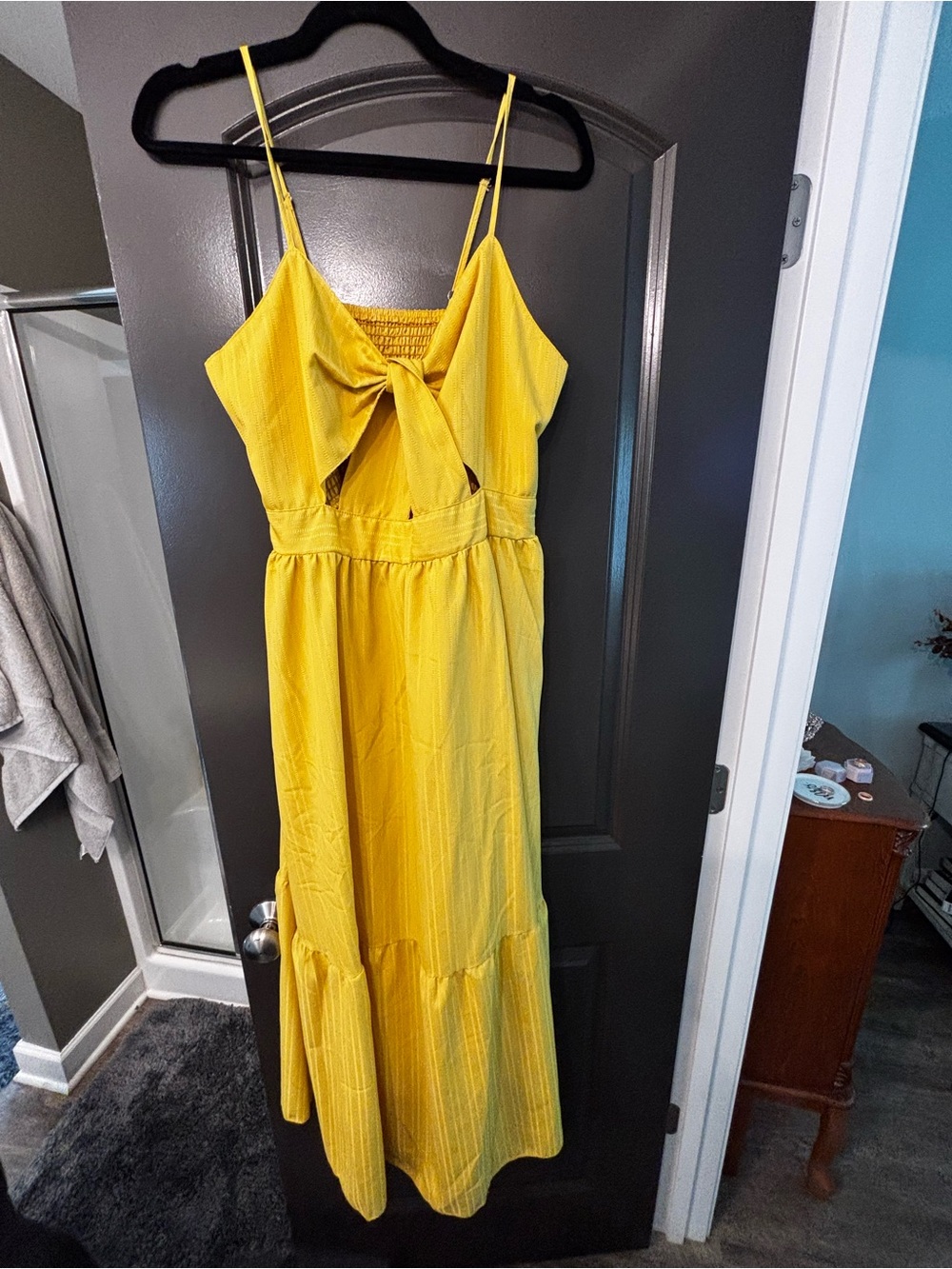 Yellow Tie-Front Maxi Dress with Spaghetti Straps